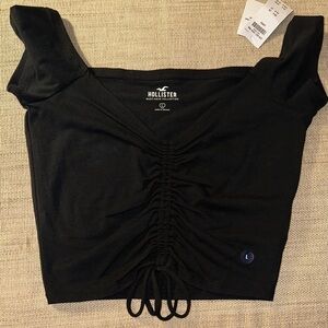 Hollister Corset Style Top Ruched Front Cropped Square Neckline Off Shoulder NWT